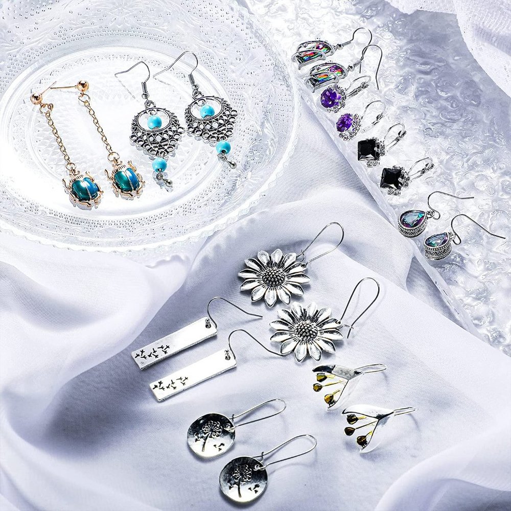 New 16 Pairs Crystal Drop Dangle Earrings Multi-shaped Quartz Stone Earrings